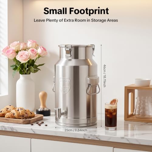 304 Stainless Steel Beverage Dispenser, 5.28Gal/20L Drink Dispenser | Water Beverage With Spigot Milk Can Milk Pail Bucket, For Hot Water, Cold Milk, Coffee, Tea, Juice - size: 5.28Gal/20L