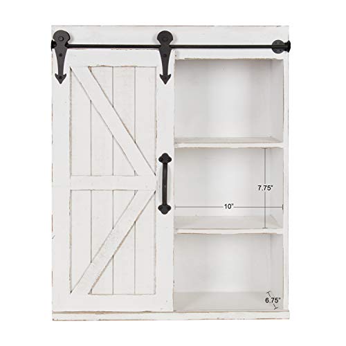 Kate and Laurel Cates Modern Farmhouse Decorative Wood Wall Storage Shelving Cabinet with Sliding Barn Door, Rustic White - color: White