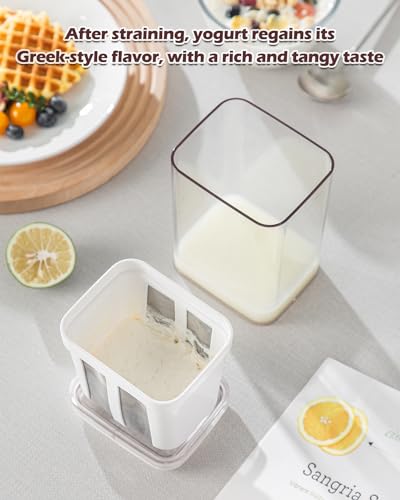 19oz Greek Yogurt Strainer with Stainless Steel Fine Mesh Bag & Lid, 1Pack | 562ml Thick Food Filter Container for Soy Milk, Kefir, Fruit Juice & Berries Whey Separator, Kitchen Homemade DIY Tools - color: 1PACK