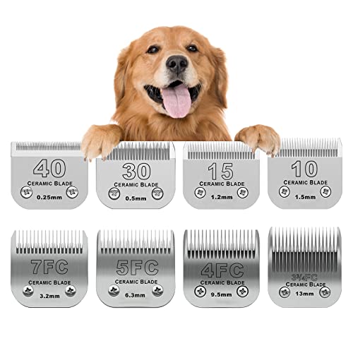 8 Pc Dog Grooming Blade Compatible with Andis/Oster A5/Wahl KM10Dog Clipper | Include 40+30+15+10+7FC+5FC+4FC+3-3/4FC #Ceramic Blades - size: 8 PC（0.25-13mm）