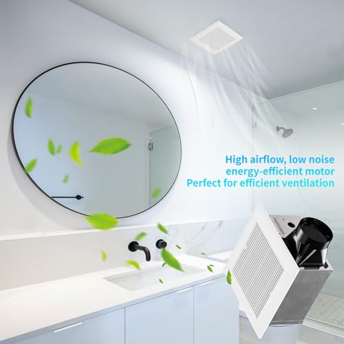 80CFM Bathroom Exhaust Fan with Grille: 20W Ceiling Mount Shower Ventilation Fan, 120V, White, Wet Rated, ETL Certified - size: 80 CFM With Grille