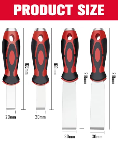 ROTATION 4pc Extra Thick Scraper Set, Putty Knife with Hammer End | Soft Grip, Heavy Duty, Scraper with Hammer End, Stainless Steel Putty Knife - style: 4pc