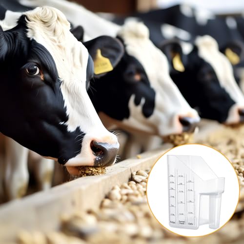 Uiifan 2 Pcs 3 Quart Horse Feed Scoop with Measurements for Farm, White | Heavy Duty Plastic Livestock Measuring Scoop, for Goat, Sheep and Cattle, Barn Feeding of Grain, Pellets, Sweet Feed & Oats - style: White