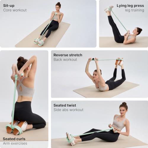 YOTTOY Pedal Resistance Bands with Handles, Natural Rubber Exercise Bands | 35LB Foot Pedal Resistance Bands for Working Out, Fitness Equipment for Abdomen, Waist, Arm, Leg, Pilates - color: Green