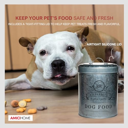 Amici Home Rover Ranch Metal Pet Food Canister - Silver 140 Oz - style: Pet Food