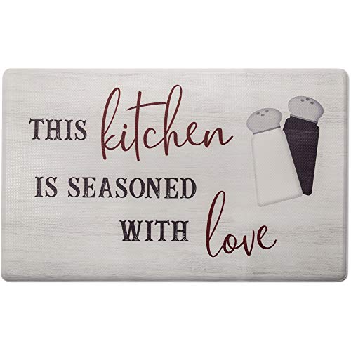 Home Dynamix Cozy Living Seasoned with Love Runner Anti-Fatigue Kitchen Mat, Non-Slip Floor Mat, Padded Standing Desk Mat, Non-Slip Floor Mat, Padded Standing Desk Mat, Grey/Red, 17.5"x30" - color: Grey/Red, size: 18"L x 18"W x 0.5"Th