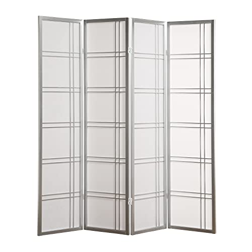 Roundhill Furniture Seto 4-Panel Room Divider Screen, Silver - color: Silver