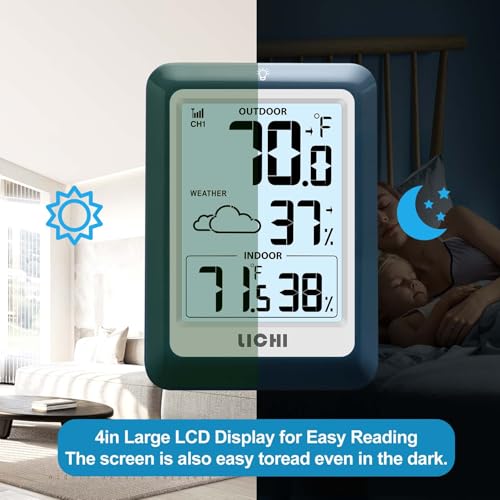 Indoor Outdoor Thermometer Wireless Weather Station, Internal External Thermometer Hygrometer, Home Batteryoperated Temperature Humiditymonitors330 Feet (About 100 Meters) Backlight Display (Blue) - color: Blue
