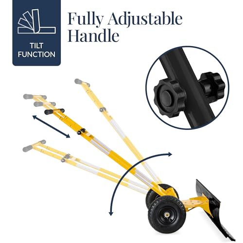 Best Choice Products 36in Galvanized Blade Heavy-Duty 2-Wheel Snow Pusher Hand Plow for Snow Removal w/Wheels, Adjustable Handle, Blade Angle - Yellow - color: Yellow, size: 36in w/Wheels