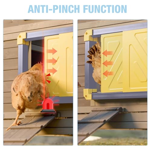 Automatic Chicken Coop Door, Upgraded Large Size Auto Chicken Door with Anti-Pinch Infrared Sensor, 3 Power Supply Options, All-Weather Waterproof Solar Chicken Door for Hens Ducks Backyard Farm, Grey