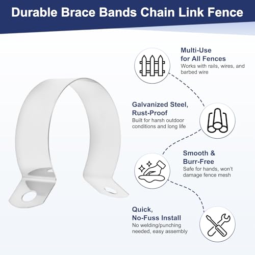 M METERXITY 6-Pack Brace Bands Chain Link Fence Parts, 1-1/2 Inch Galvanized Steel Chain Link Brace Band with Bolts and Nuts for Fence/Gate/Posts/Rust-Resistant [Silver] - size: 1-1/2"
