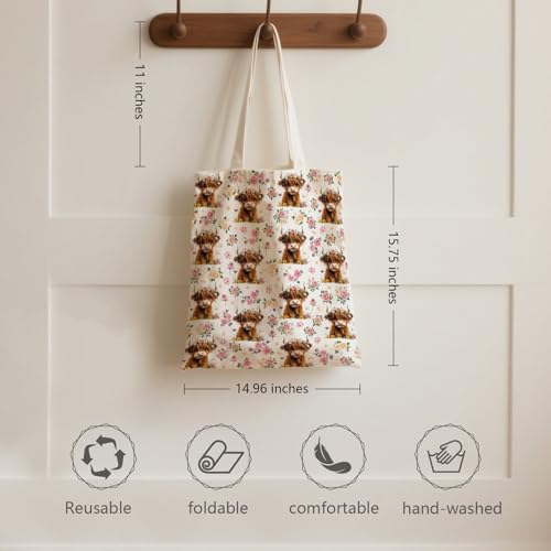 Aesthetic Canvas Tote Bag for Women - with Magnetic Snap Closure & Zipper Inner Pocket Reusable Totes Bag - color: Cow1