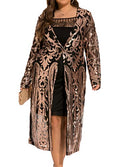 - 610 - Long Sleeves Full Sequins Open Front Duster Cardigan Cover-up Jacket Coat - color: Gold, size: 3X
