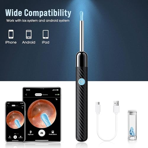 LEIPUT Ear Wax Removal - Earwax Remover Tool with 8 Pcs Ear Set - Ear Canal Cleaner with 1080P Camera - FSA HSA Eligible - Ear Cleaning Kit with 6 Ear Spoon - Ear Camera for iOS & Android (Black) - color: Black