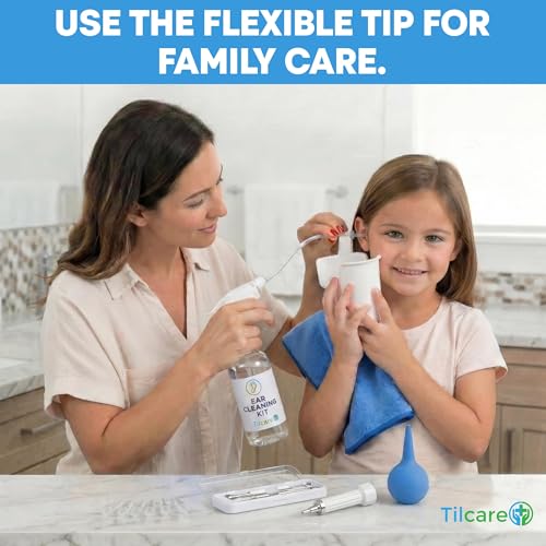 Ear Wax Removal Tool by Tilcare - Ear Irrigation Flushing System for Adults & Kids - Perfect Ear Cleaning Kit - Includes Basin, Syringe, Curette Kit, Towel and 30 Disposable Tips | Water Flush- Based Ear Cleaning Kit for Adults, Teens and Children | Inclu