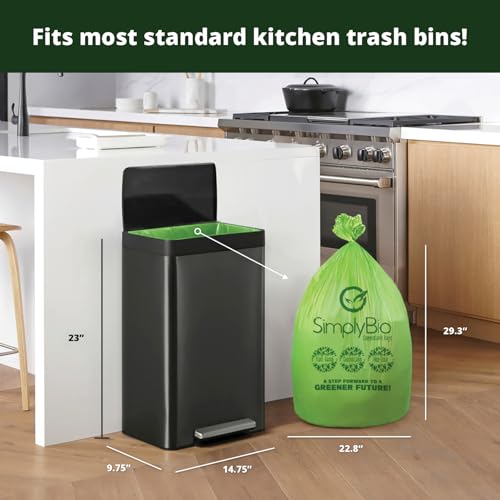 Simply Bio 13 Gallon Compostable Trash Bags Liners with Flat-Top, Thick 0.87 Mil, 49.21 Liter, 50 Bags, Tall Kitchen Food Scrap Waste Bag, ASTM D6400, US BPI and OK Compost Home Certified - size: 1 Count (Pack of 50), style: Flat-Top (13 Gal)