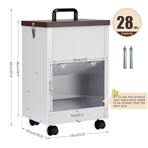 28Lbs Automatic Dog Feeder Large Breed, Easy to Move with Wheels | Outdoor Gravity Dog Feeder, Galvanized Metal Self Feeding Dog Food Dispenser with Clear Door, Pet Feeding Station