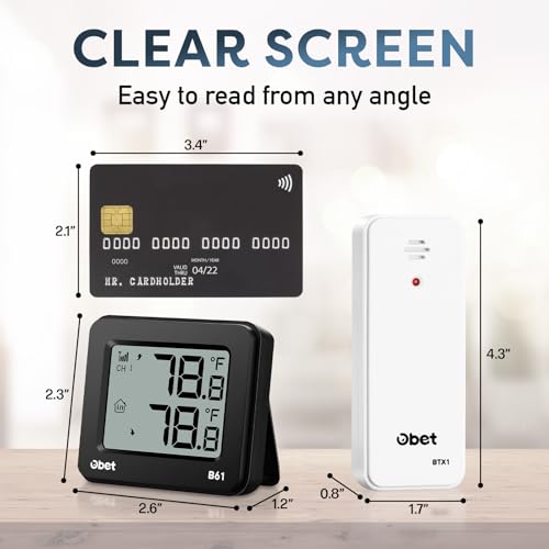 Indoor Outdoor Thermometer Wireless 500 FT Outdoor Thermometer with Sensor | Battery Powered Remote Thermometer, Portable Digital Thermometer Gauge, Inside Outside Thermometers for House Home Room Patio - color: Black-Small