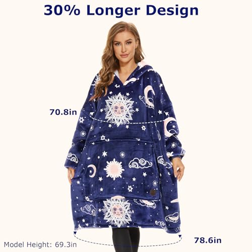 THREE POODLE Wearable Blanket Hoodie for Women, Oversized Sherpa Sweatshirt Blanket for Adults Men, Cozy Hooded Blankets, Glow In the Dark, Gifts for Teen Girls Women Mom Sister - color: Luminous Blue Star, size: Adult