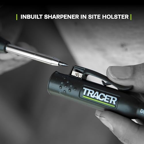 Tracer 8 Piece Construction Marker Kit - Carpenter Pencil Set | Deep hole marking pen, clog-free construction markers, 2.8mm leads, magnetic storage case - style: 8pc Set