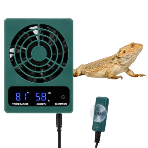 Reptile Ventilation Fan, Auto Temperature/Thermometer Control LED Digital Humidity Gauge, °C/°F Switchable Dehumidifier for Reptile Tank, Rainforest, Ecological Pet Rearing Box - size: Dual Function