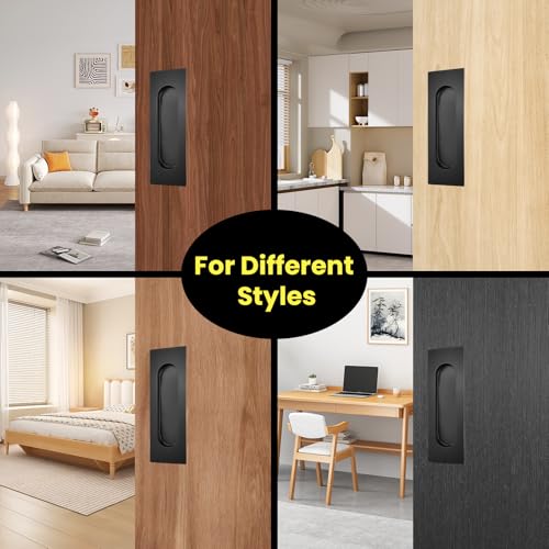 4.75 Inch Sliding Closet Door Handles, 2 Pack | Stainless Steel Recessed Finger Flush Pulls, Rectangular Matte Black Pocket Door Handles for Closet Doors Sliding Barn Doors - size: 4.75"×1.57" (L×W)