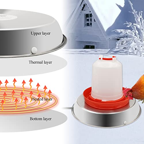 Chicken Waterer Heater,14 Inch Poultry Water Heated Base for Winter | 5 Gallon Freeze Proof Heated Chicken Waterer with Anti-bite Cable for Poultry Fountains Water Bowl Plastic Metal Waterer