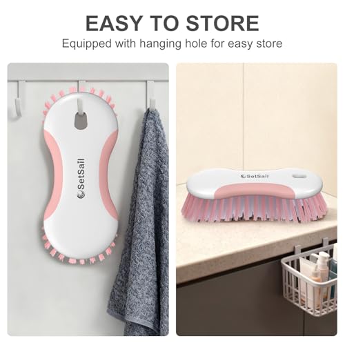 SetSail Multi-Purpose Scrub Brush of 2 Pack, Pink | Stiff Bristles Cleaning Brush with Non-Slip Grip Heavy Duty Scrub Brushes for Cleaning Bathroom Kitchen Tile Bathtub Sink - color: Pink, size: 2-pack