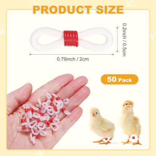 M METERXITY 50-Pack Adjustable Chick Leg Bands, 0.79" x 0.2" Silicone Chicken Leg Brace for Chicks/Ducks/Birds [Red] Poultry Leg Bands - color: Red