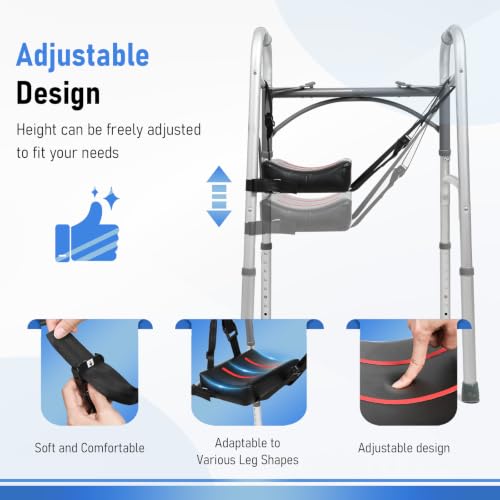 Knee Sling Attachment for Walker, Adjustable Leg Support Pads | Comfortable Ergonomic Leg Lift with Safety Pads, Fits Most Walkers, Supports Up to 300 lb