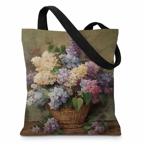 Vintage Floral Canvas Tote Bag, Aesthetic Botanical Reusable Grocery Bags for Women, Elegant Floral Lover Gift Tote - color: Color30