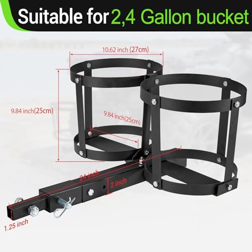 Pindex Heavy Duty ATV Pail Carrier, Universal Bucket Holder for UTV, Lawn Mowers & Tractors, Fits 2, 4 Gallon Pails up to 10-5/8" Diameter, All-Terrain Tow-Behind Bucket Caddy for Garden & Farm