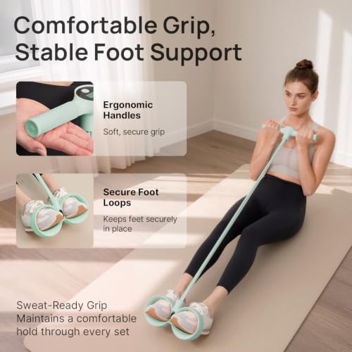YOTTOY Pedal Resistance Bands with Handles, Natural Rubber Exercise Bands | 35LB Foot Pedal Resistance Bands for Working Out, Fitness Equipment for Abdomen, Waist, Arm, Leg, Pilates - color: Green