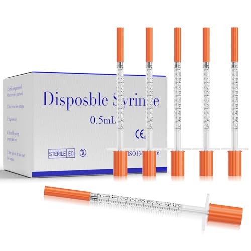Syringes 0.5ml 31 Gauge 1/2 Inch 13mm Disposable Lab Supplies, Pack of 100 | U-100, Single-Use, Smooth & Leak-Proof, Individually Wrapped - size: 0.5ML 31G 1/2" 13MM