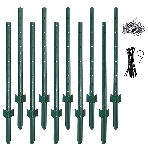 (4 Sizes: 4-5-6-7 Feet) LADECH 4 Feet Sturdy Duty Metal Fence Post with 20 Zip Ties & 20 Post Clips – Garden U Posts for Fencing (4 Feet - Light - Set 10) - style: 4 Feet - Light - Set 10