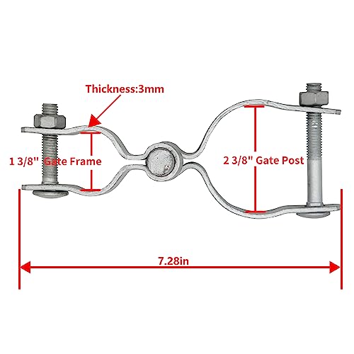 1-3/8" x 2-3/8" Chain Link Fence Gate Post Hinge, Heavy Duty Gate Hinges with 1-3/8" Female Hinges （2 Piece） and 2-3/8" Male Hinges （2 Piece）, Nut/Bolt Included, 3mm Thickness.