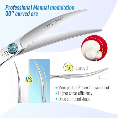 Fenice Professional Grooming Curved Shear: 30 Degree Super Curves Scissors for Dogs 7.5" Big Arc Curved Shears Made Of Japanese 440C Stainless Steel - size: 7.5", style: Curved 30°