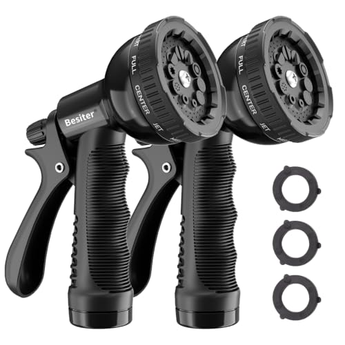 Besiter Garden Hose Nozzle Sprayer: 2 Pack 10 Watering Patterns Spray Nozzles Heavy Duty Hose Head Hose Attachment Black - color: Black/Black