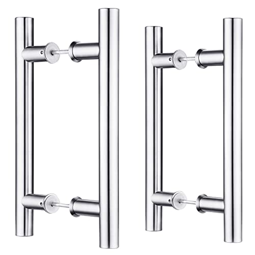 12" Stainless Steel Double Sided Push Pull Door Handle,H Shape Sliding Door Handle,Brushed,Fit for Glass Door Wooden Door,2 Pack - size: 12inch*2