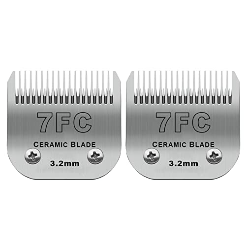 7FC Detachable Dog Blades Compatible with Andis/Oster A5 Grooming | Compatible with wahl km10 dog clipper,Cut Length 1/8"(3.2mm),Made of Ceramic Blade & Stainless Steel Blade,2 PACK - color: Silver, size: 7FC 3.2mm (2 Pack)