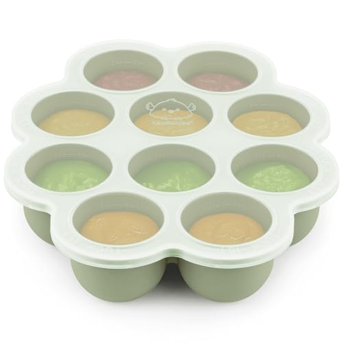 KeaBabies Silicone Food Freezer Trays with Lid, 2oz x 10 Pods (Sage) | Baby Food Storage Containers, Easy Puree Meal Prep, Breast Milk Silicone Freezer Molds, Dishwasher, Microwave Safe, BPA-Free - color: Sage