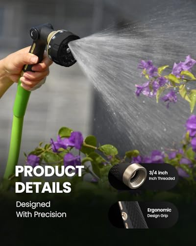 RAINPOINT Garden Hose Nozzle - 100% Heavy Duty Metal Thumb Control Spray Nozzles for Garden Hose High Pressure, 10 Pattern Water Hose Nozzle for Car Wash, Watering Lawn, Pets, Midnight Black - color: Midnight Black