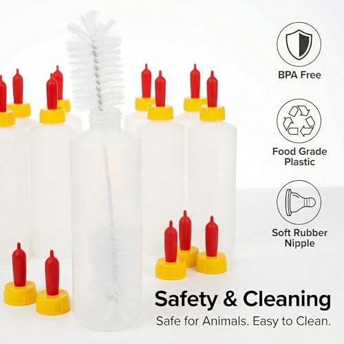 Goat Nipple and Bottles Set, 5 Sets Small Animal Milk Drink Pritchard Nipple for Goats 400 ml Lamb Nursing Bottles Feeding Bottle Kit for Feeding Sheep Goat Lamb Puppy (5 Bottles& 10 Nipples)