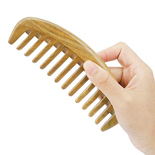 Onedor Handmade 100% Natural Green Sandalwood Hair Combs - Anti-Static Sandalwood Scent Natural Hair Detangler Wooden Comb (Oval Wide Tooth) | Handmade, Extra Wide Curved Shape, Rounded Teeth, Helps Reduce Static, Less Pulling, Wavy Thick Long Hair, Scalp