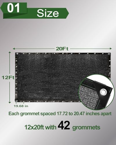 vensovo 50% Black Shade Cloth, 12 x 20 ft HDPE Sunblock Mesh | Medium shade for plants, patios and greenhouses, helping reduce direct sunlight while maintaining ventilation - color: 50% Shade, size: 12′x20′