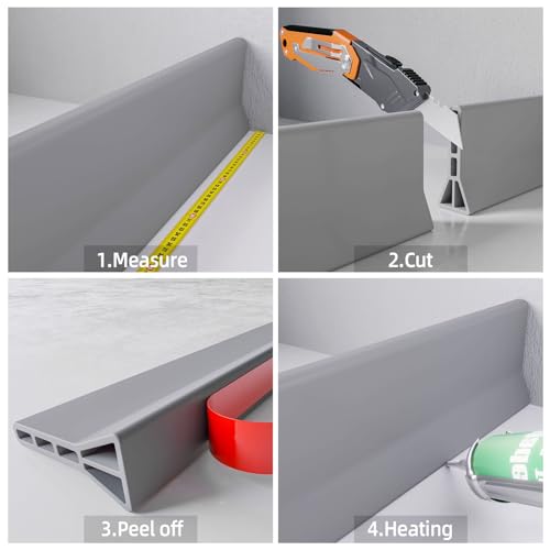 Raycity 3"H Shower Threshold Water Dam, Shower Water Guard, 98 Inch, Gray | Silicone Rubber Water Stopper for Walk in Shower, Water Barrier, Prevent Leaks, Suitable for Bathroom, Kitchen - color: Gray, style: 98 inch