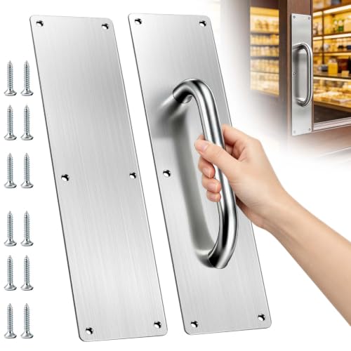 12" Stainless Steel Door Pull Handle with Push Plate for Home/Public | 12" Push pull door handle set with smooth rounded edges for safe use in Home/Office/Warehouse/Public/Commercial Door - size: 12'' Handle Pull & Push Plate