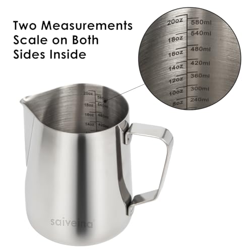Stainless Steel Milk Frothing Pitcher - 20oz (600ml) for Espresso Machine,Cappuccino,Latte Art - size: 20 Ounces (Jug)