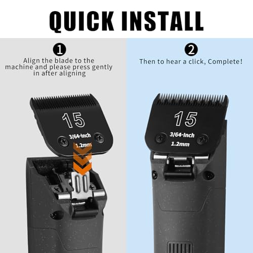 3 Pack 15# Detachable Dog Grooming Steel Blades,Compatible with Andis,Oster A5,Wahl KM-10 Series,Cut Length 3/64" 1.2MM （Black） - size: 15-1.2mm 3 Pack