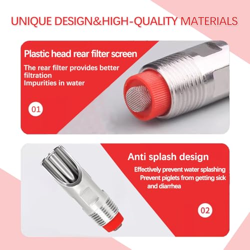 5PCS 1/2 NPT Pig Waterer Nipple Kit Stainless Steel Pig Waterer Nipples, Set of 5 with Installation Tool and Seals